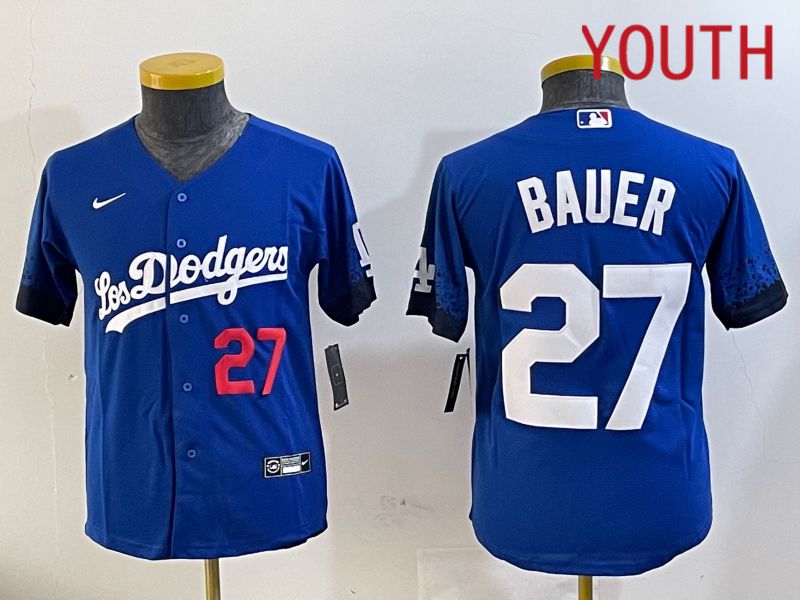 Youth Los Angeles Dodgers #27 Bauer Blue City Edition Nike 2024 MLB Jersey style 11201